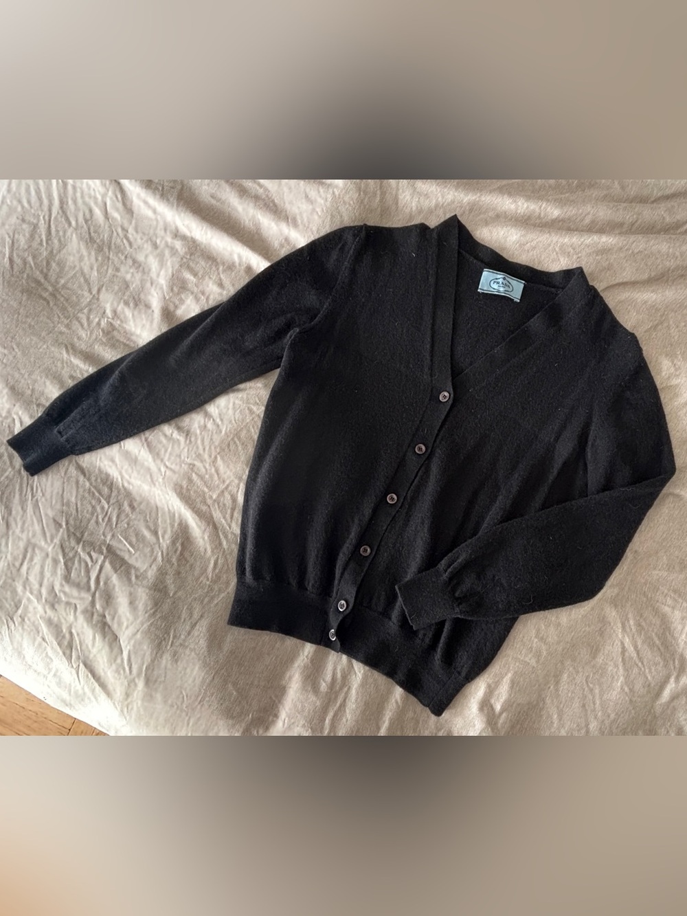 Prada Black V-Neck Button-Front Wool Cardigan